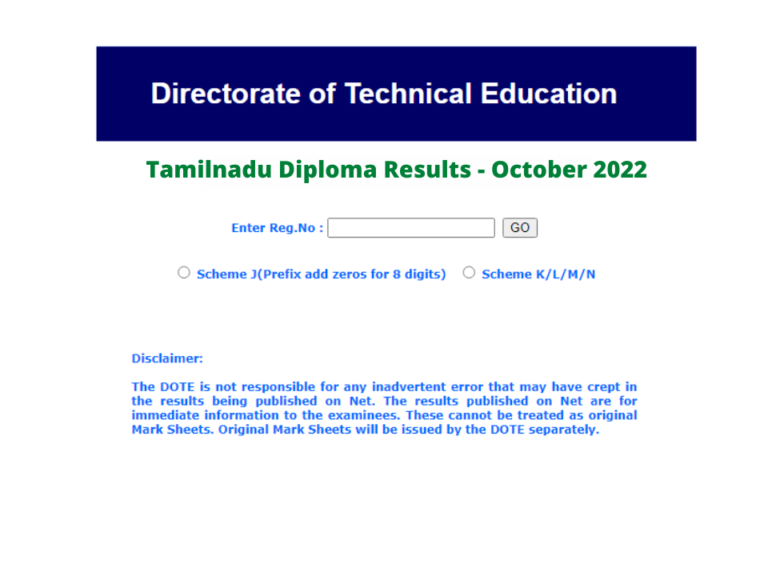 Tamilnadu Diploma Result October 2022